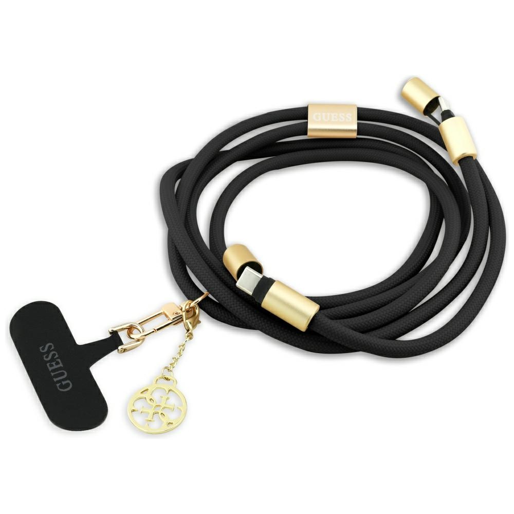 Захранващ кабел, Crossbody, регулируем, USB-C към USB-C, бързо зареждане - Guess CBDY 4G Charm (GUCCUCNY4GDK) - Черен