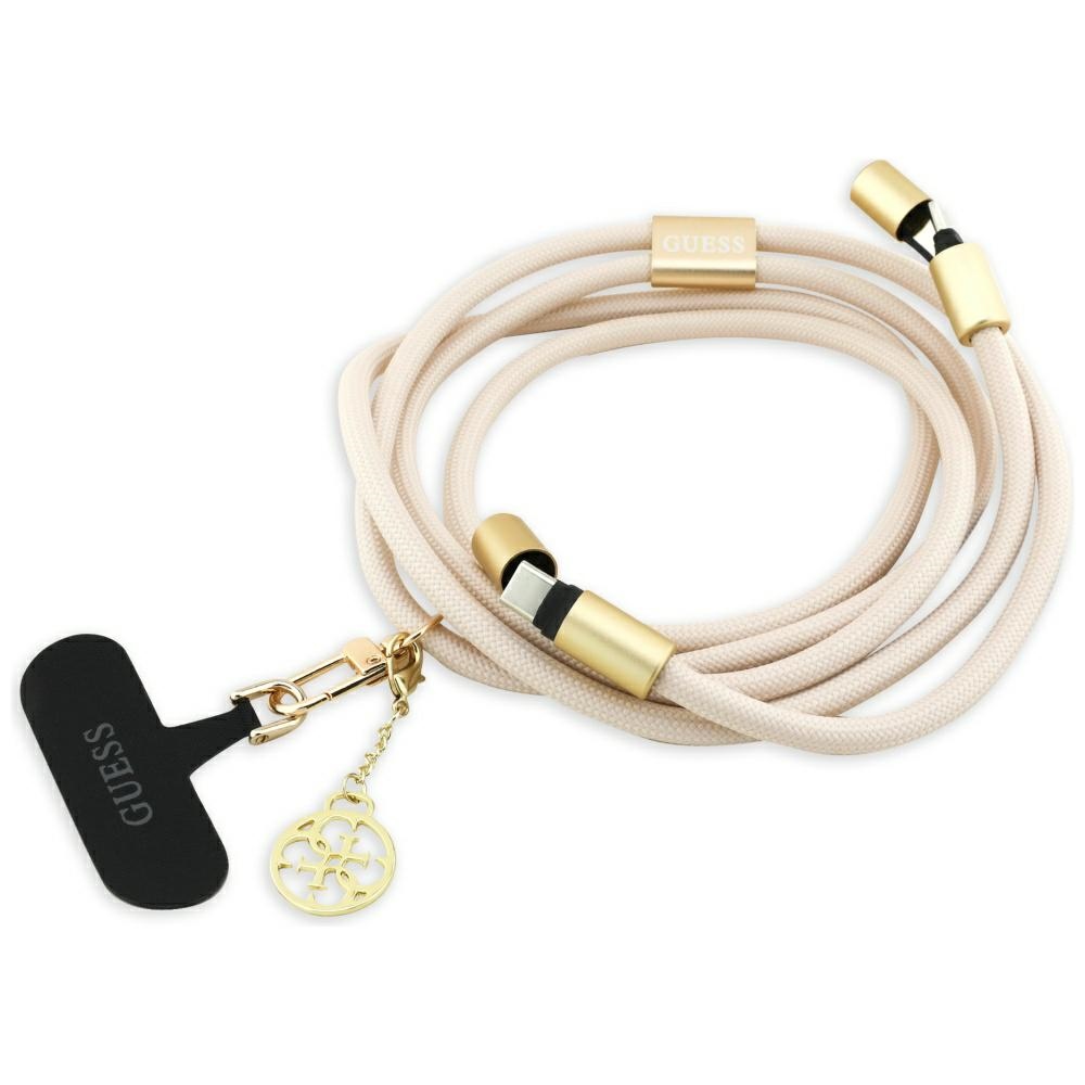 Захранващ кабел, Crossbody, USB-C към USB-C, бързо зареждане - Guess CBDY 4G Charm (GUCCUCNY4GDE) - Бежов