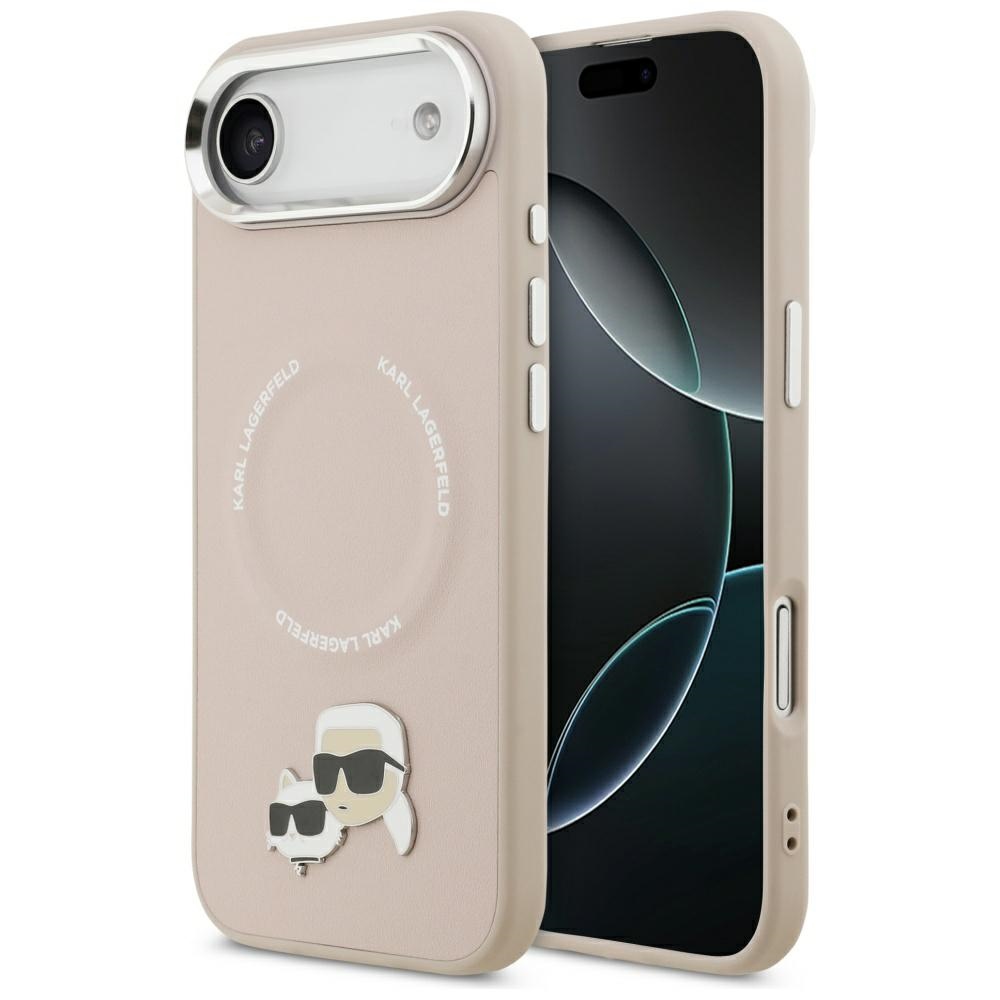 IPhone 17 Air Case - Karl Lagerfeld Leather Karl & Choupette Pins MagSafe (KLHMP17MPSMLRKCP) - Розов