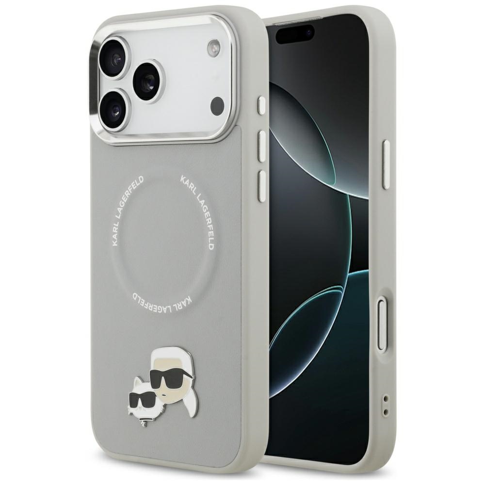 IPhone 17 Pro Case - Karl Lagerfeld Leather Karl & Choupette Pins MagSafe (KLHMP17LPSMLRKCG) - Сив