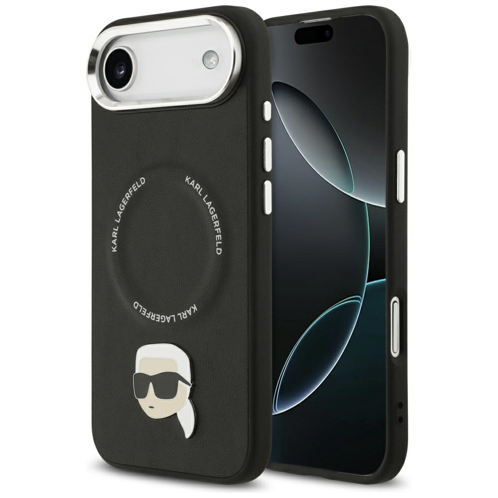 IPhone 17 Air Case - Karl Lagerfeld Leather Karl Pin MagSafe (KLHMP17MPSMLRKLK) - Черен