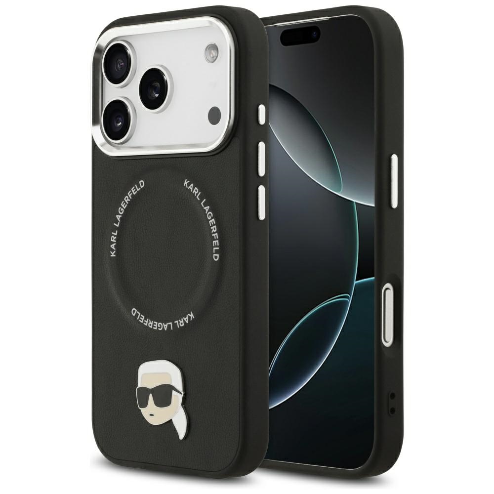Калъф за IPhone 17 Pro Max - Karl Lagerfeld Leather Karl Pin MagSafe (KLHMP17XPSMLRKLK) - Черен