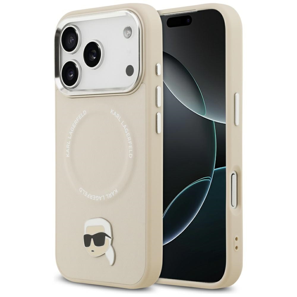 Калъф за IPhone 17 Pro - Karl Lagerfeld Leather Karl Pin MagSafe (KLHMP17LPSMLRKLE) - Бежов