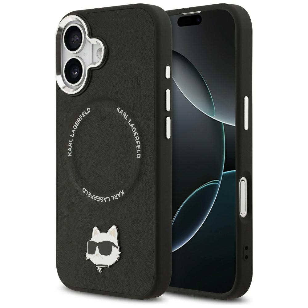 Калъф за IPhone 17 - Karl Lagerfeld Leather Choupette Pin MagSafe (KLHMP17SPSMLRCHK) - Черен