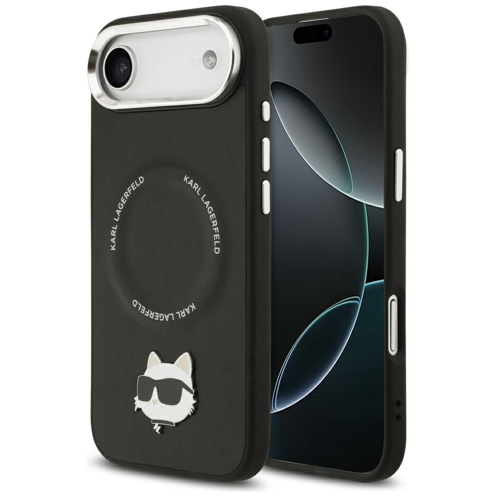 IPhone 17 Air Case - Karl Lagerfeld Leather Choupette Pin MagSafe (KLHMP17MPSMLRCHK) - Черен