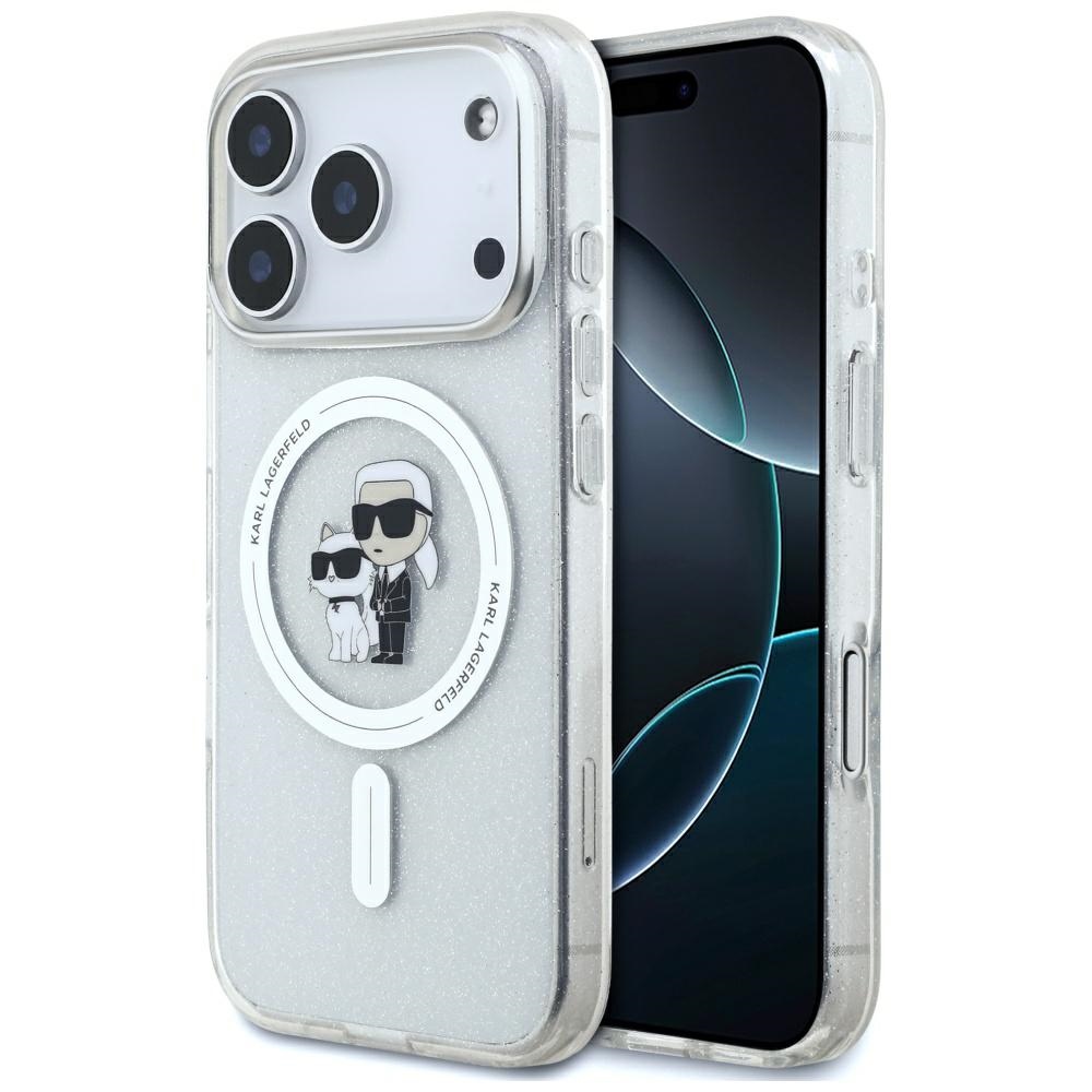 Калъф за iPhone 17 Pro Max - Karl Lagerfeld IML KC KC Glitter MagSafe (KLHMP17XHGKKCNOT) - Прозрачен