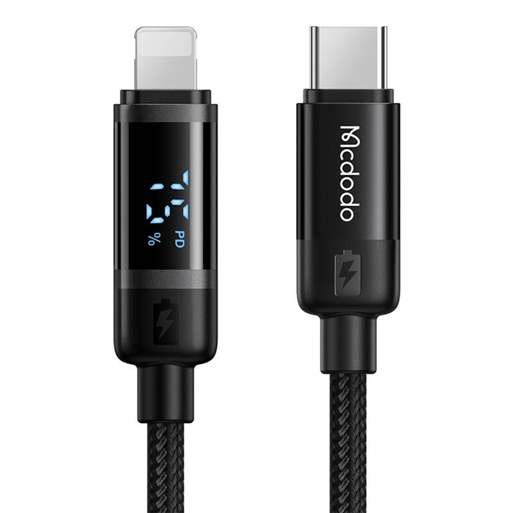 Кабел, USB-C към Lightning, 36 W, цифров дисплей, 1,2 м - серия Mcdodo BAT (CA-5210) - Черен