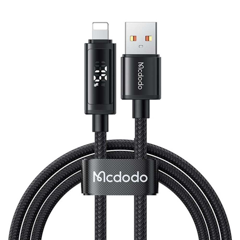 Кабел, USB към Lightning, 3A, 2x LED дисплей, 1,2 м - Mcdodo (CA-7970) - Черен