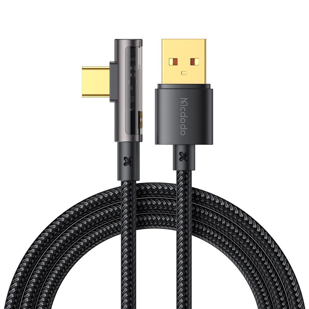 Кабел, USB-C към USB-A, дизайн 90°, 6A, прозрачен, 1,2 м - Mcdodo (CA-3380) - Черен