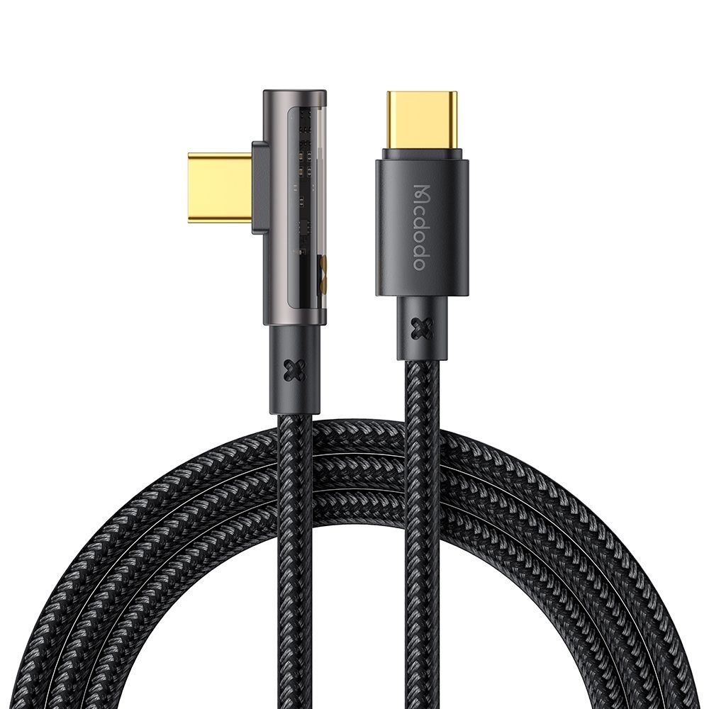Кабел, USB-C към USB-C, дизайн 90°, 100 W, прозрачен, 5 A, 1,2 м - Mcdodo (CA-3400) - Черен