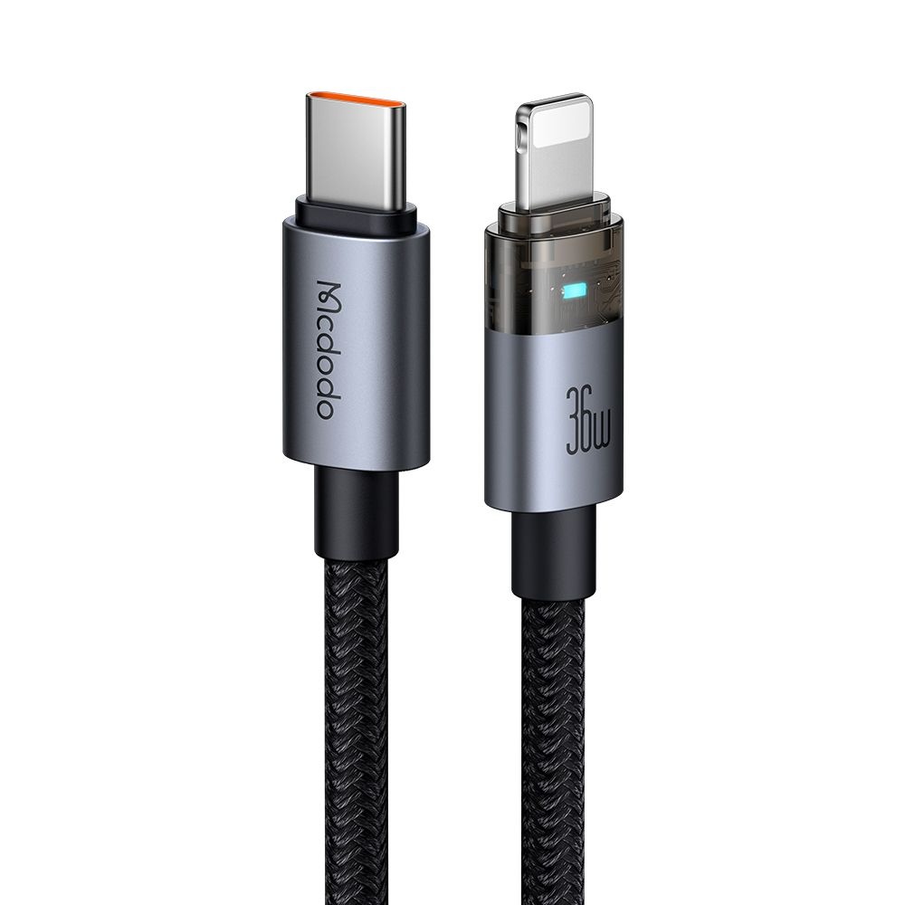 Кабел, USB-C към Lightning, прозрачен, 36 W, 1,2 м - Mcdodo (CA-6940) - Черен