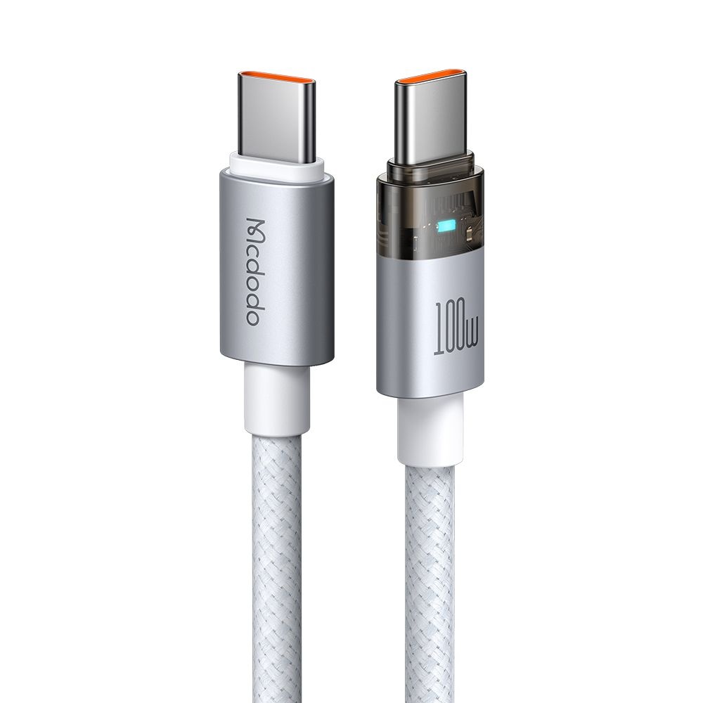 Кабел, USB-C към USB-C, прозрачен, 100 W, 1,2 м - Mcdodo (CA-5582) - Бял