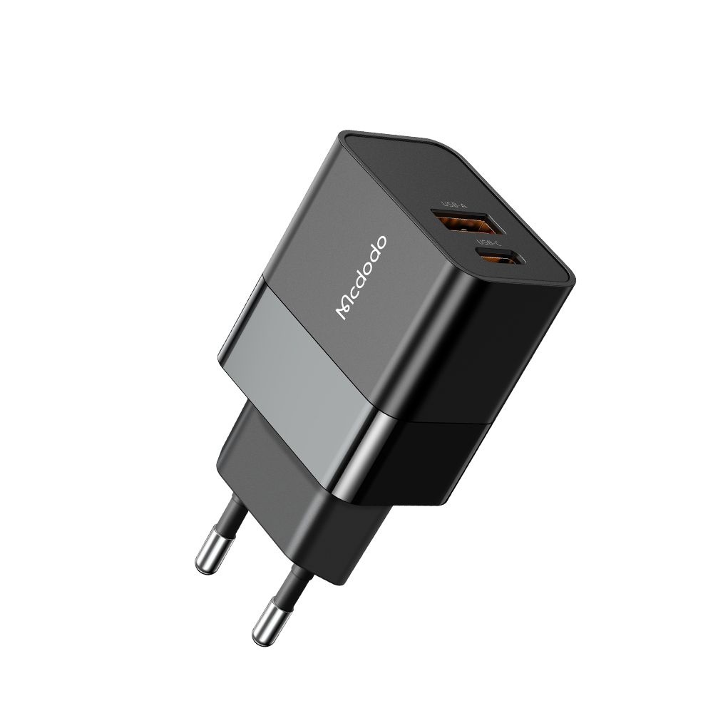 Зарядно устройство с щепсел, USB-A, USB-C, бързо зарядно устройство, 20W - Mcdodo Hydrogen Series (CH-1951) - черно