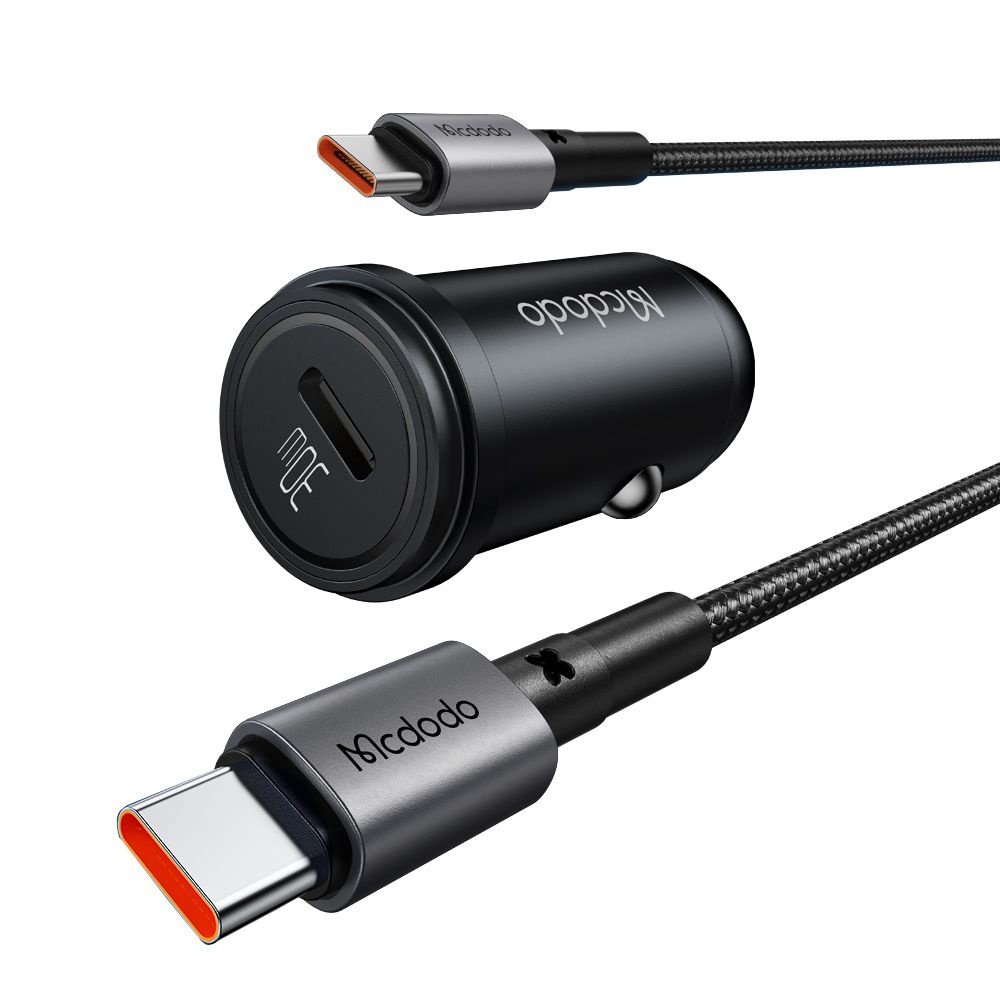 Зарядно за кола + кабел Type-C, PD30W, компактно - серия Mcdodo Obsidian (CC-7493) - черно