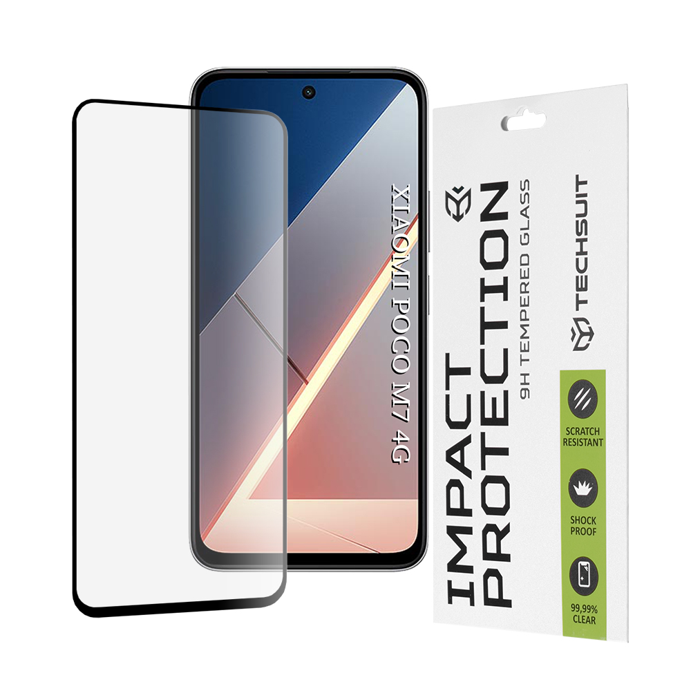 Калъф за Xiaomi Poco M7 4G - Techsuit 111D Full Cover / Full Glue Glass - Черен