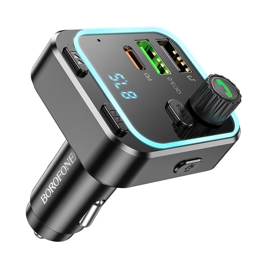 Автомобилен модулатор BT5.0, 2x USB, Type-C, 38W, RGB околна светлина - Borofone Highway (BC53) - Черен
