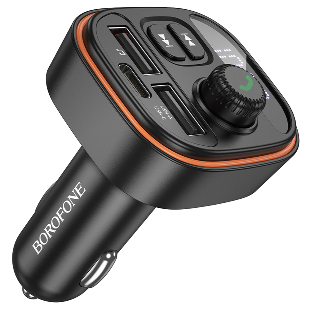 FM трансмитер за кола BT5.0, 2x USB, Type-C, MP3 - Borofone Heroic (BC59) - Черен