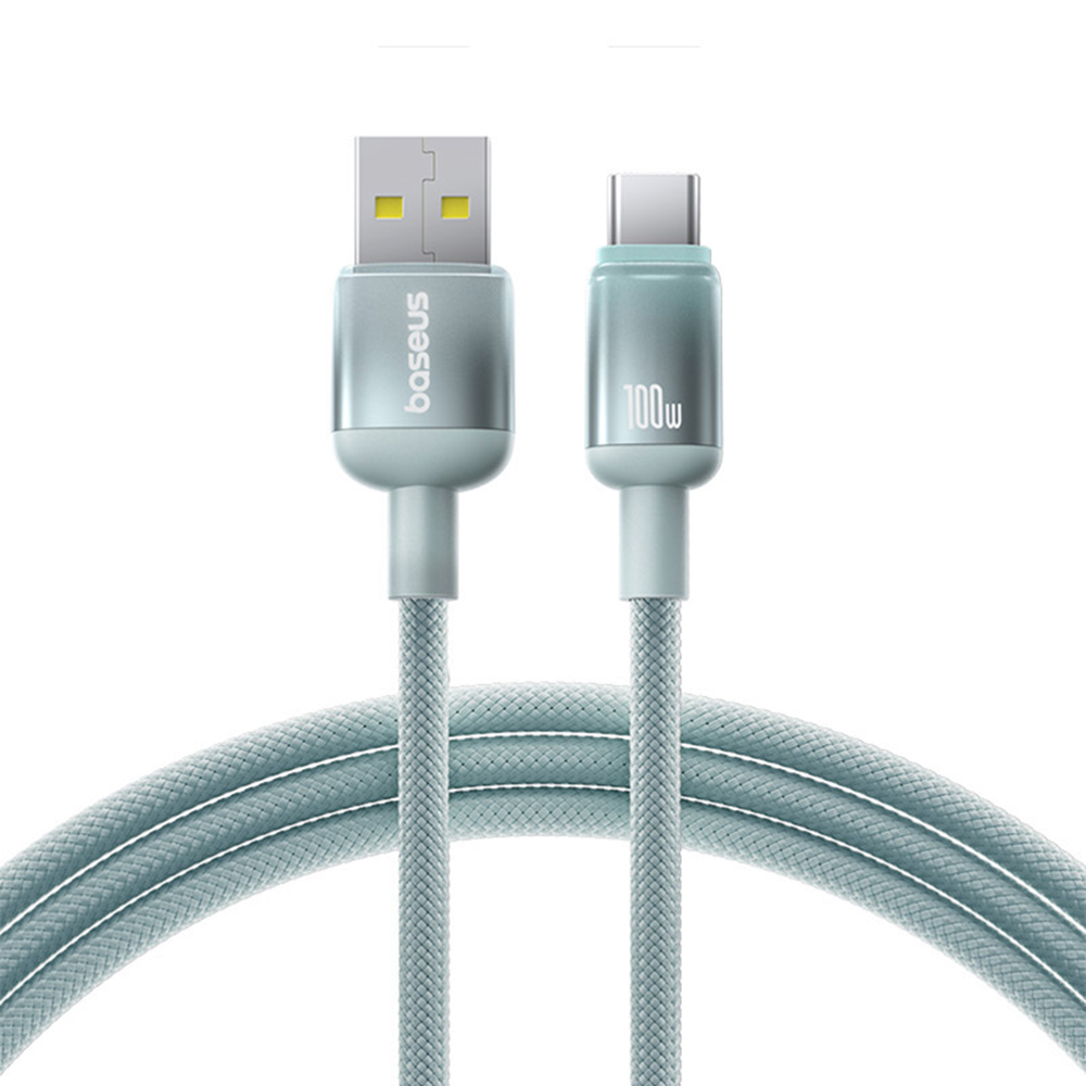 USB към Type-C кабел, 480Mbps, 100W, 1м - Baseus Discolor Series (E0420800) - Син/Зелен
