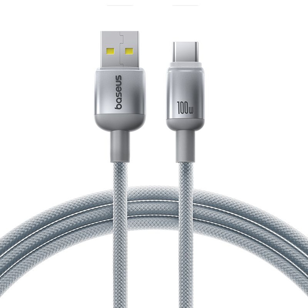 Кабел за данни, USB-A към USB-C, 100 W, 1 m - Baseus Discolor (E0420802) - Сребрист