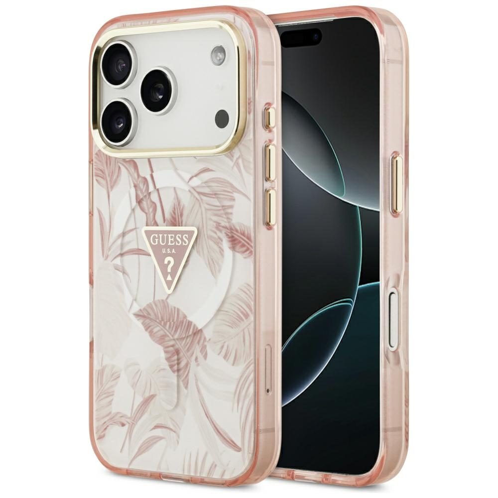 Калъф за iPhone 17 Pro - Guess Jungle Jungle Tonal Triangle MagSafe (GUHMP17LHMILVVTGP) - Розов
