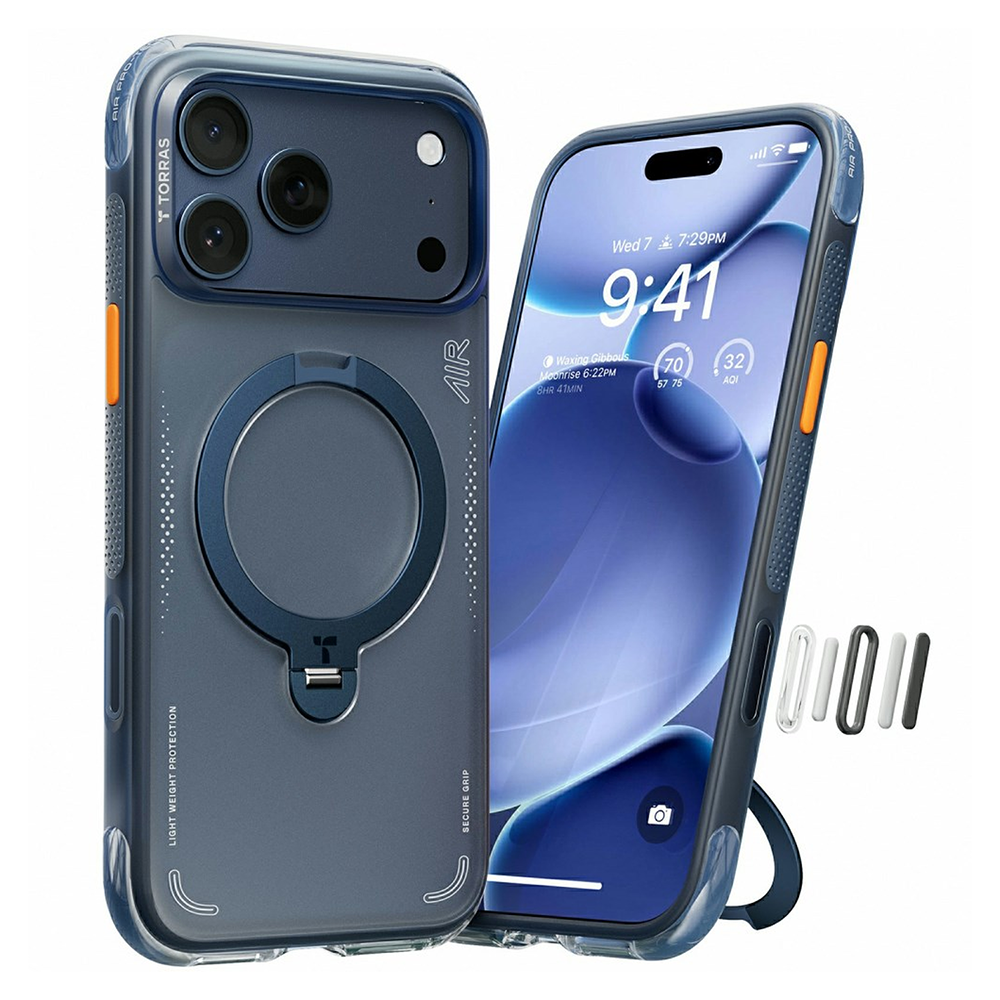 Калъф за iPhone 17 Pro Max - Torras Ostand Spin Air Series - Тъмносин