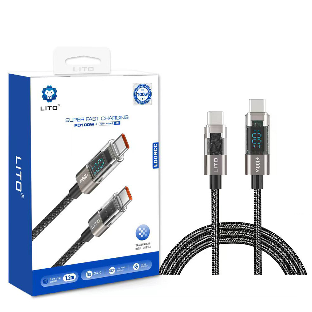 Кабел за данни 2x Type-C 100W, 1.2m - Lito (LD09CC) - Черен