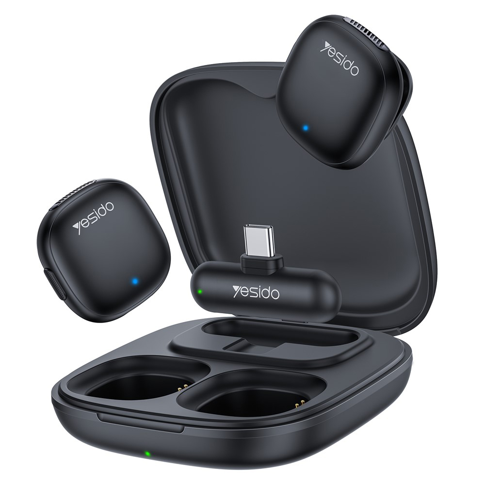 Bluetooth безжичен петличен микрофон, Type-C, AI Noise Reduction, (комплект 2) - Yesido (KR21) - Черен