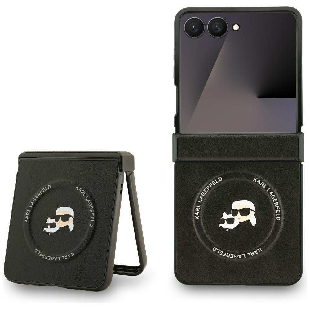 Чантичка Samsung Galaxy Z Flip7 - Karl Lagerfeld Leather Karl & Choupette Pins MagSafe (KLHMZZF7PSMLRKCK) - Черна