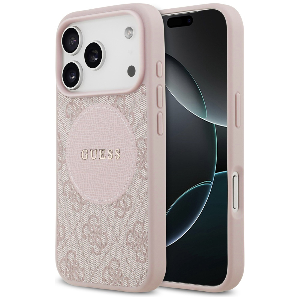 Калъф за iPhone 17 Pro - Guess 4G Circle Classic Classic Logo MagSafe (GUHMP17LP4PGRSGP) - Розов