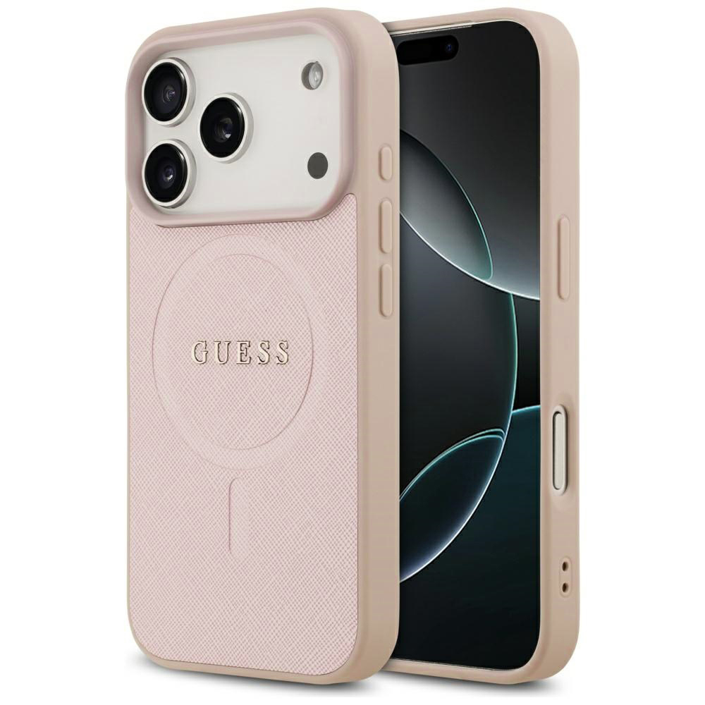 Калъф за iPhone 17 Pro - Guess Saffiano Classic Logo MagSafe (GUHMP17LPSAHMCP) - Розов