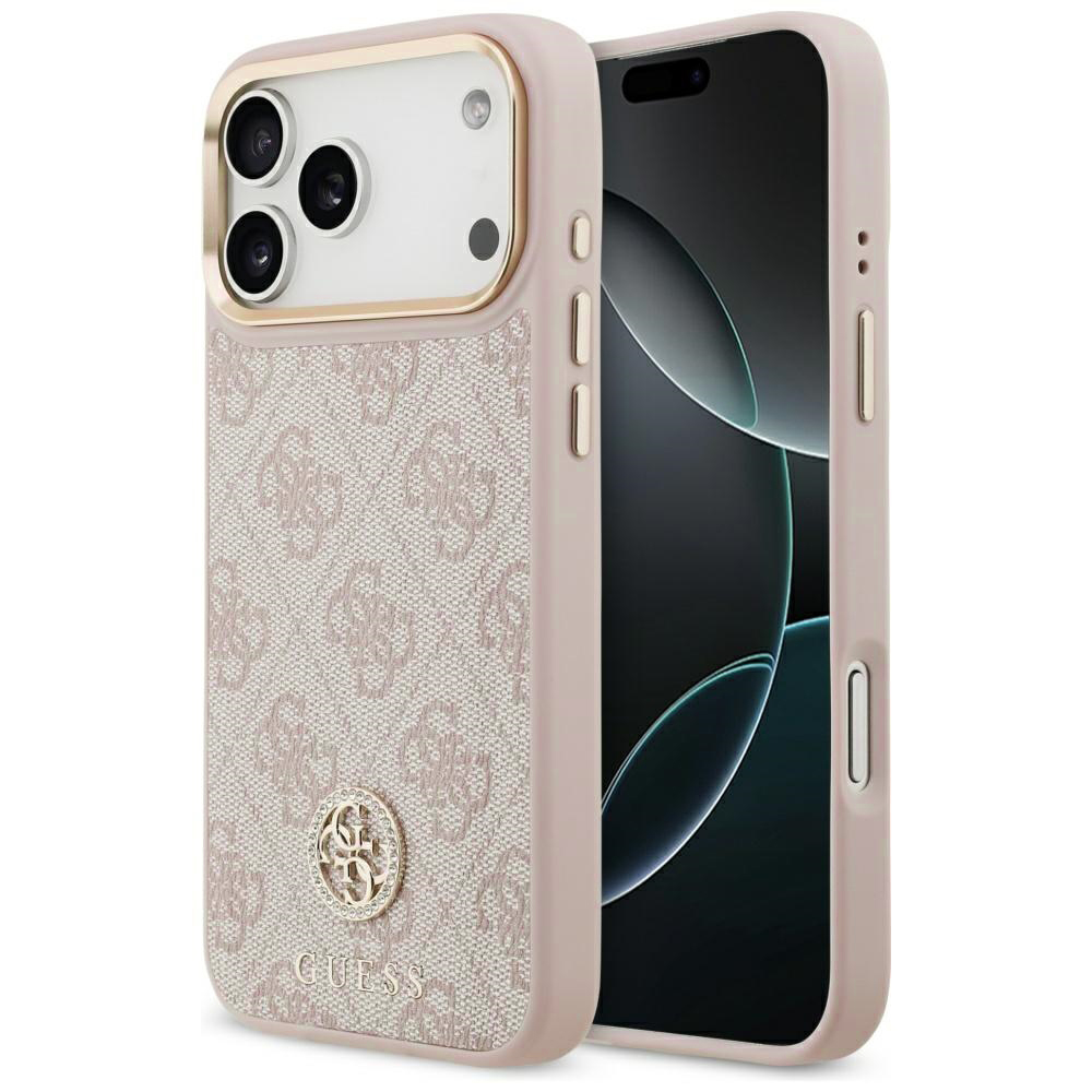 Калъф за iPhone 17 Pro - Guess Hardcase 4G Rhinestone Logo MagSafe (GUHMP17LP4GRMDEP) - Розов