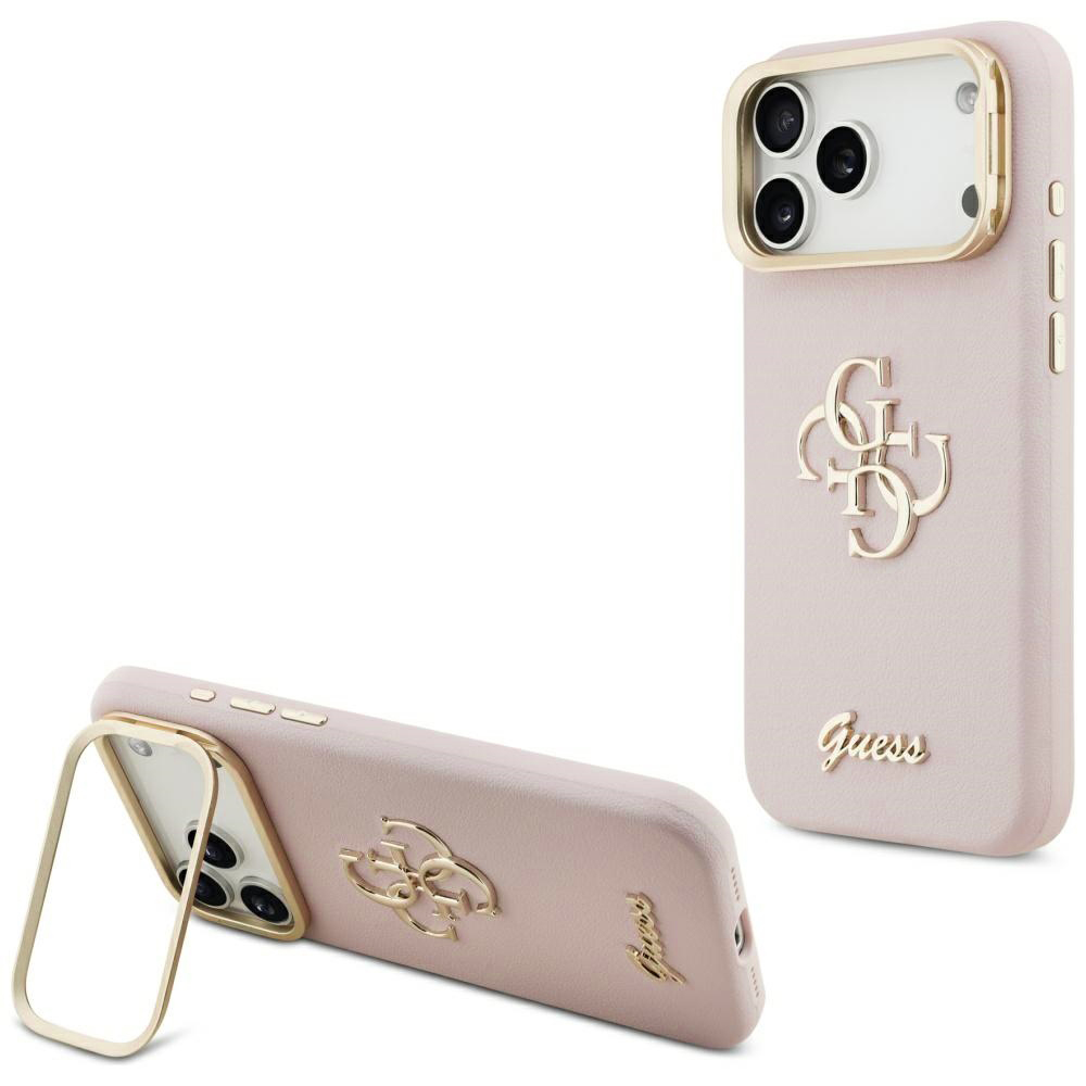 Калъф за iPhone 17 Pro - Guess Grained Big 4G Camera Stand (GUHCP17LPCS4GSP) - Розов