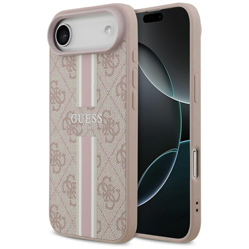 Калъф за iPhone 17 Air - Guess Hardcase 4G Printed Stripes MagSafe (GUHMP17MP4RPSP) - Розов