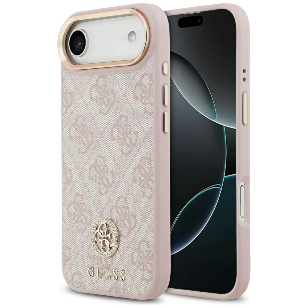 Калъф за iPhone 17 Air - Guess Hardcase 4G Rhinestone Logo MagSafe (GUHMP17MP4GRMDEP) - Розов