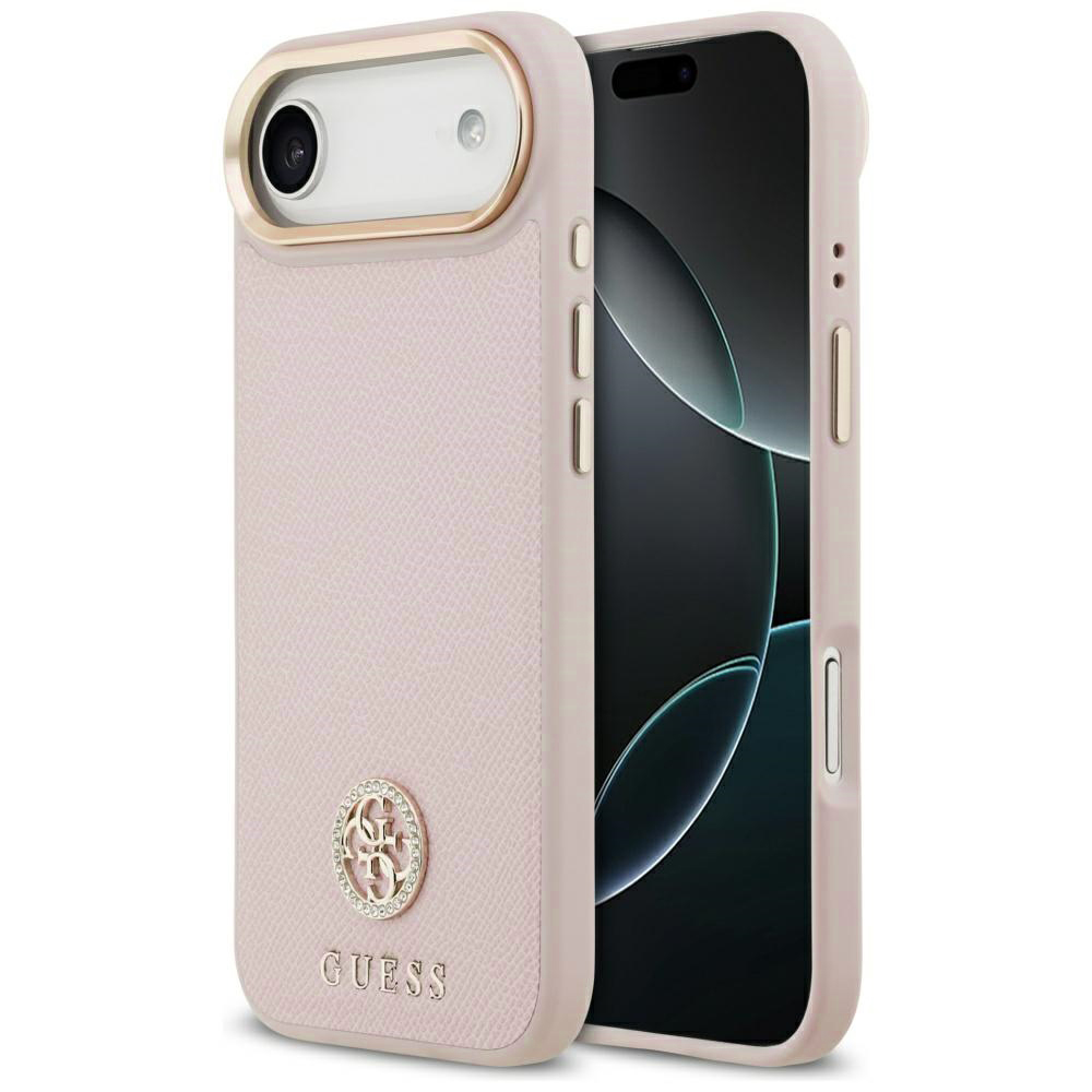 Калъф за iPhone 17 Air - Guess Grained Rhinestone Logo MagSafe (GUHMP17MPGCRMDEP) - Розов