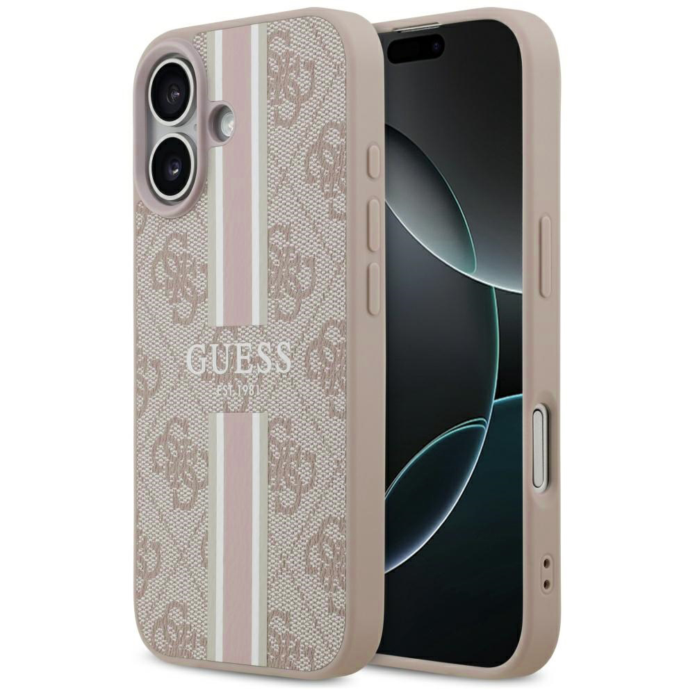 Калъф за iPhone 17 - Guess Hardcase 4G Printed Stripes MagSafe (GUHMP17SP4RPSP) - Розов