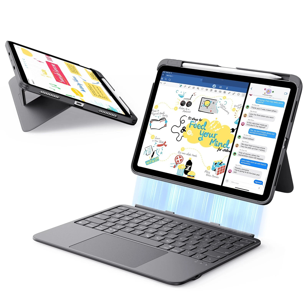 Калъф за iPad 10 (2022) 10.9 / 11 (2025) - ESR Flex Keyboard Калъф за клавиатура - Тъмносив