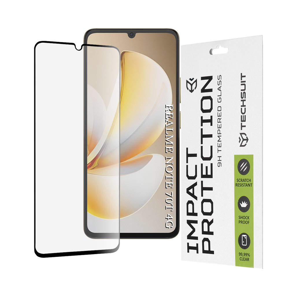Фолио за Realme Note 70T - Techsuit 111D Full Cover / Full Glue Glass - черно