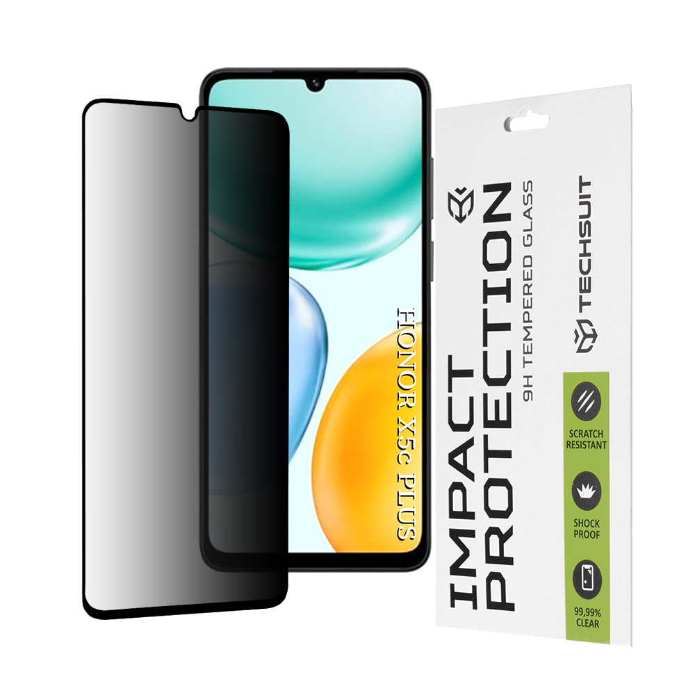Капак за Honor X5c Plus - Techsuit 111D Privacy Full Glue - Черен