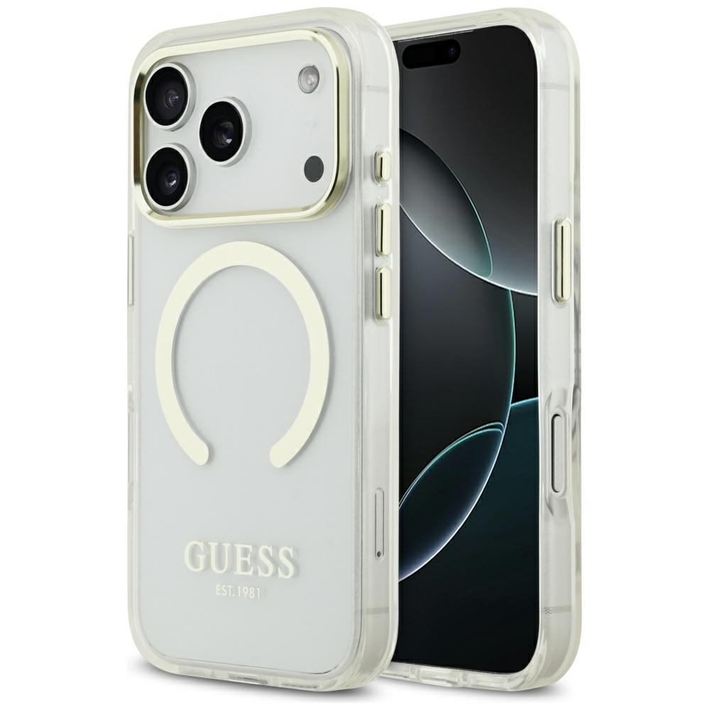 Калъф за iPhone 17 Pro Max - Guess Metal Outline MagSafe (GUHMP17XHTRMD) - златен