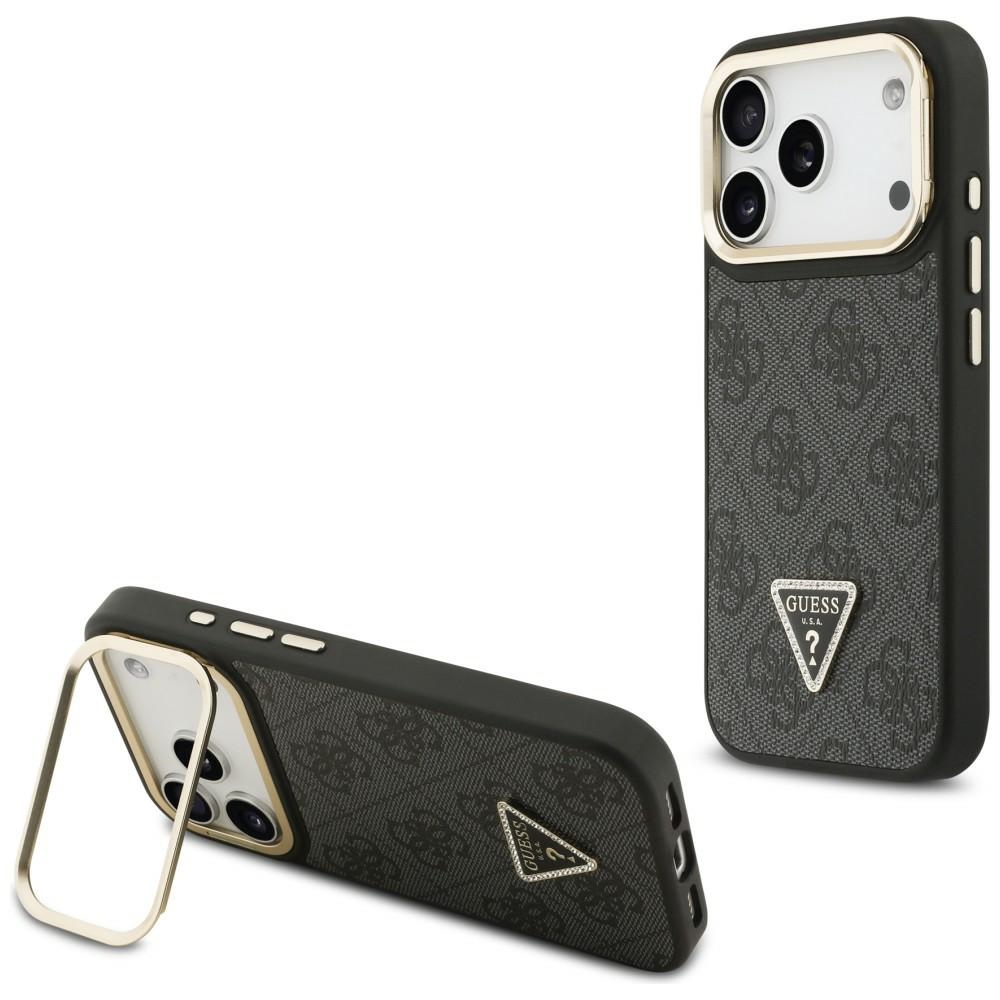 Калъф за iPhone 17 Pro Max - Guess Hardcase 4G Triangle Logo MagSafe с камера на стойка (GUHMP17XPCS4GPTK) - Черен
