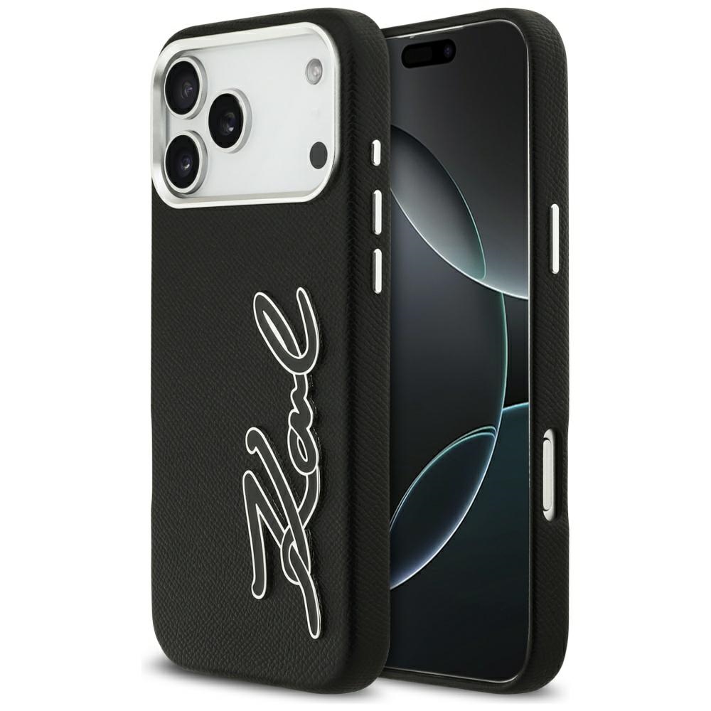 Калъф за IPhone 17 Pro Max - Karl Lagerfeld FW Grained with Signature Logo (KLHCP17XPGFKSRSK) - Черен