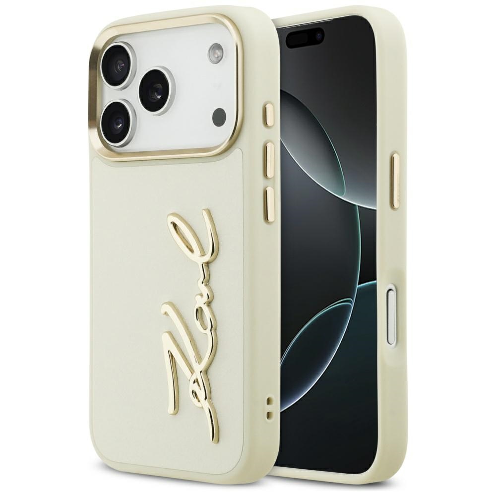 Калъф за iPhone 17 Pro - Karl Lagerfeld Hardcase Script Logo (KLHCP17LPSKMGVE) - Бежов