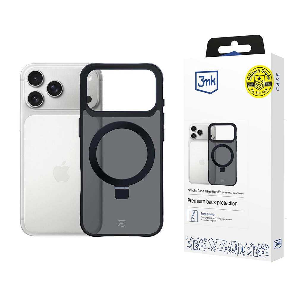 Калъф за iPhone 17 Pro - 3mk Smoke Case Mag&Stand - Черен