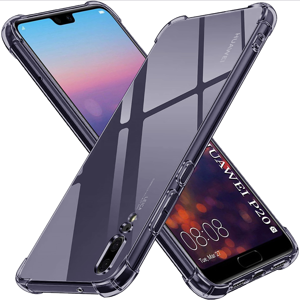 Калъф за Huawei P20 - Techsuit Shockproof Прозрачен Silicone - Smoke Черен