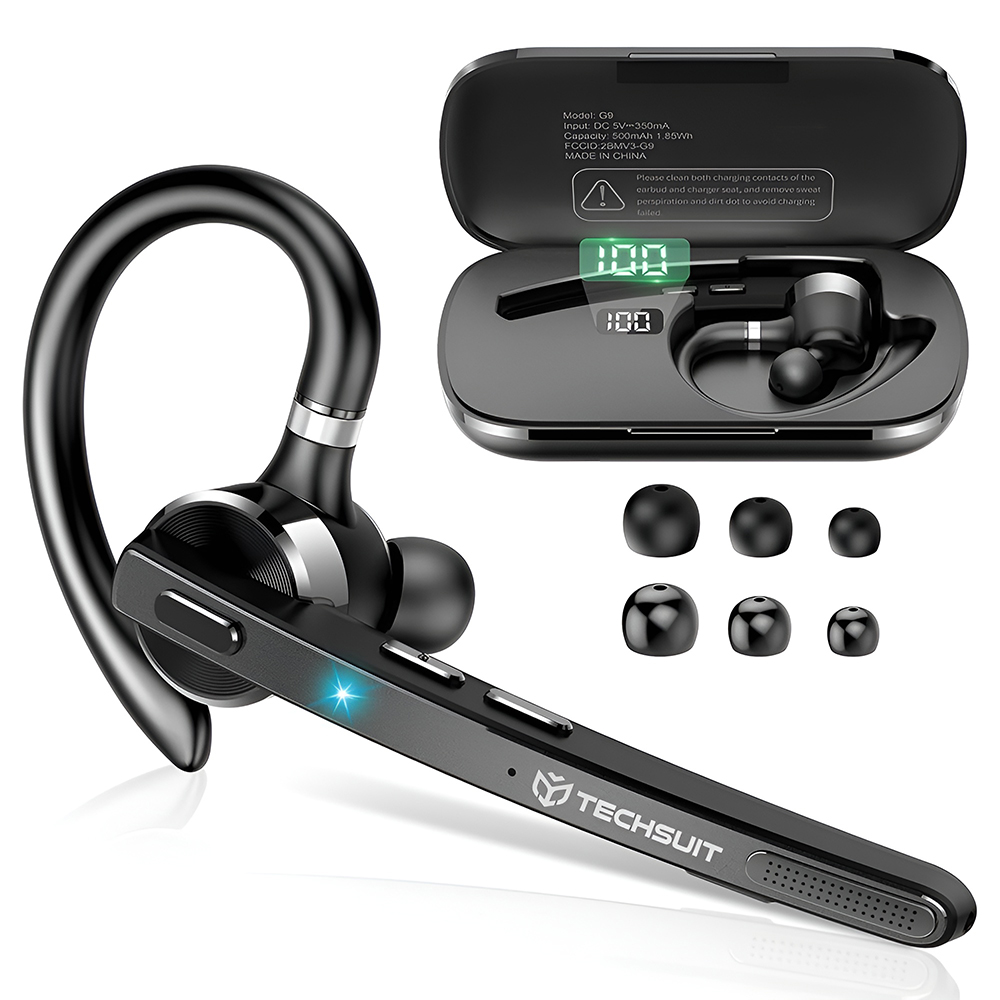 Bluetooth 5.1 слушалки, Type-C, шумопотискане, 500mAh с цифров дисплей - Techsuit TalkZen (G9) - черни