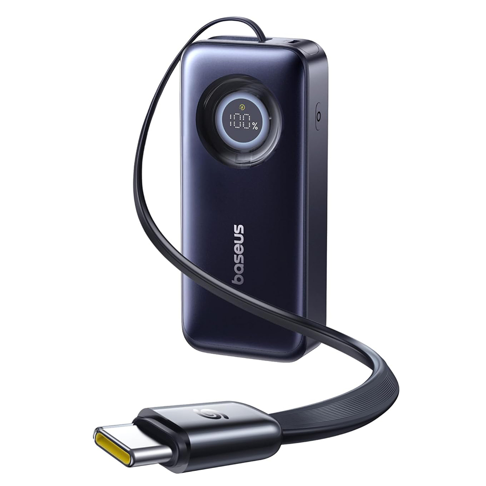 Външна батерия с прибиращ се Type-C кабел, 20000mAh, 67W, дигитален дисплей - Baseus Enercore CR11 (E0027H00) - Черна