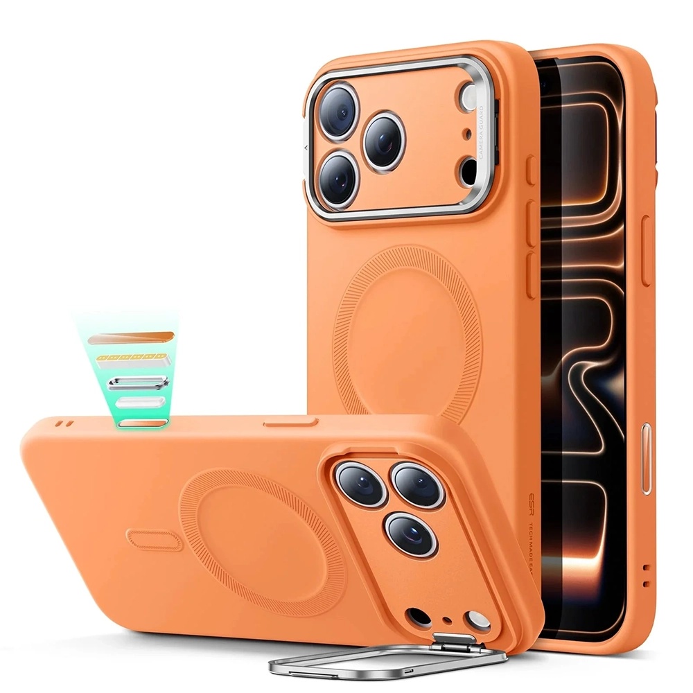 Калъф за iPhone 17 Pro Max - ESR Cloud Cloud Soft HaloLock Kickstand - Оранжев