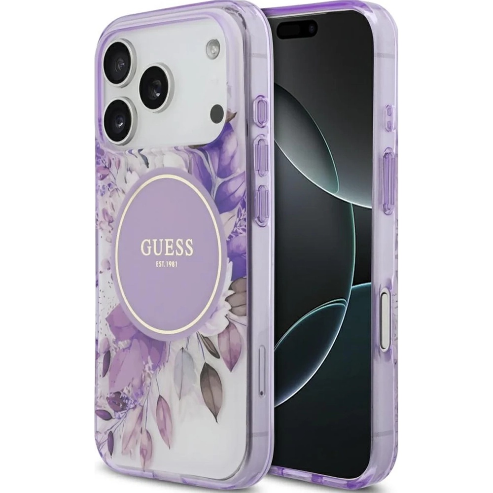 Калъф за iPhone 17 Pro Max - Guess IML Flower & Tonal Circle MagSafe (GUHMP17XHFHFWWBDCEU) - Лилав