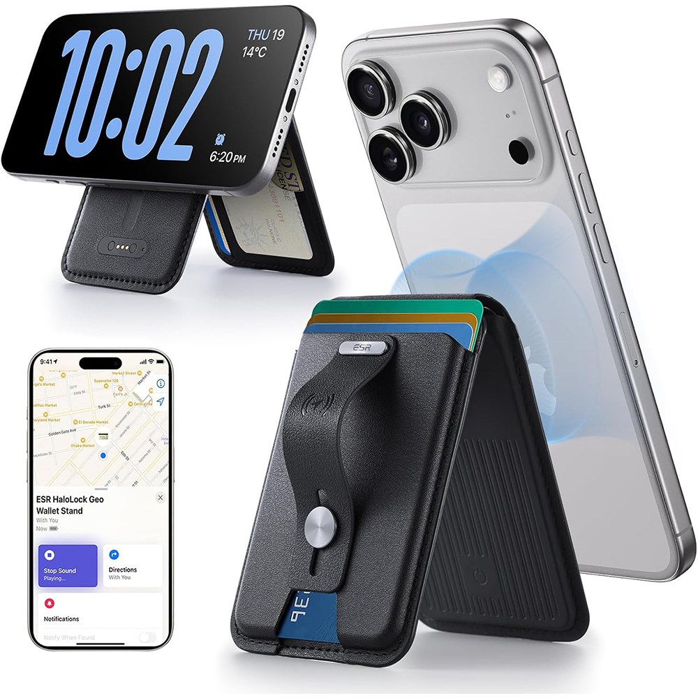 Портфейл/стойка с магнит, PU, за до 5 карти - ESR Geo HaloLock (2K6090163) - среднощно черно